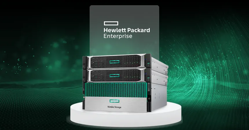 HPE server with abstract green background