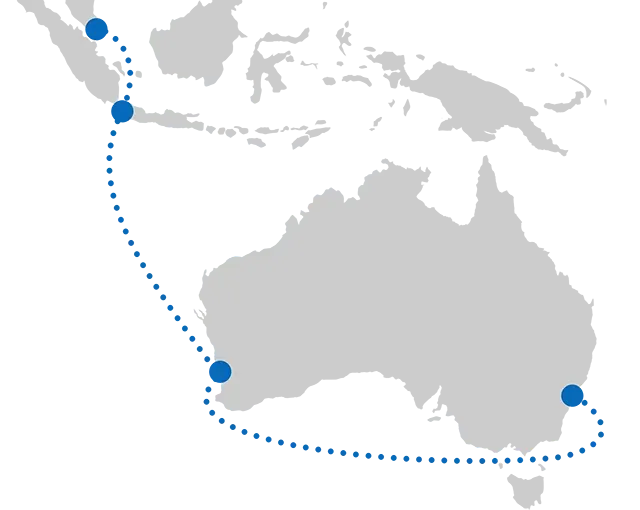 Australia map of the Perth to Singapore data pipeline